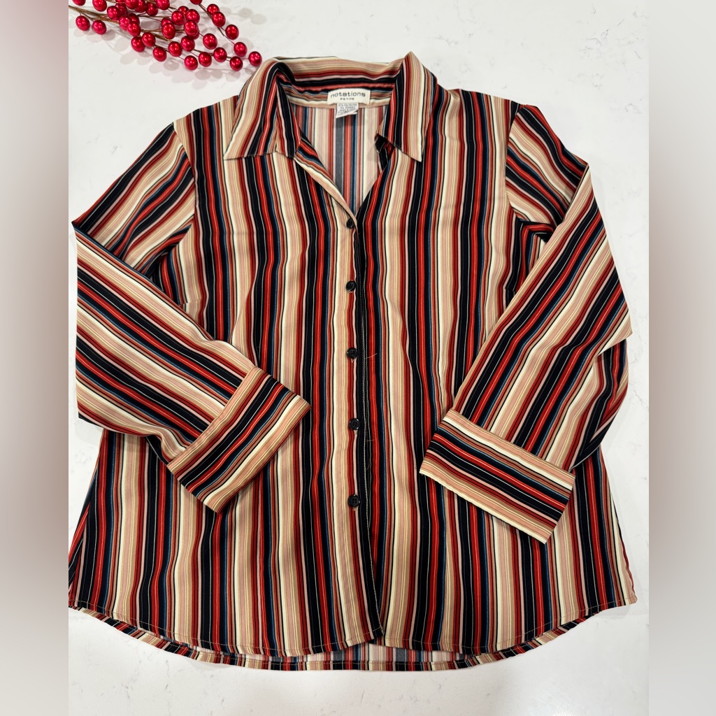 Notations Red And Black Striped Button-Down Shirt